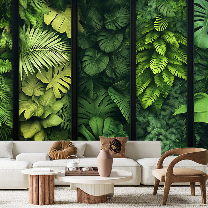 Papier peint feuillage | Un mur de verdure luxuriante avec variétés de feuilles vertes