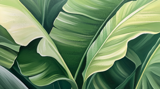 Papier peint feuillage vert Bananier avec teintes vertes