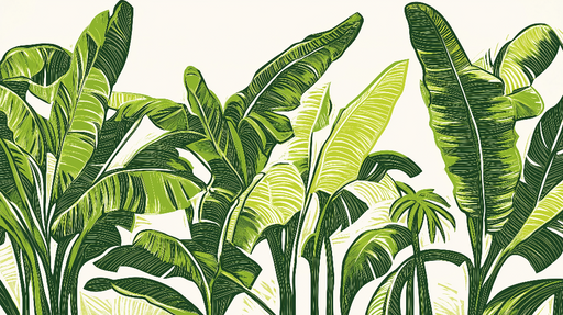 Papier peint feuillage vert Bananiers aux traits fins