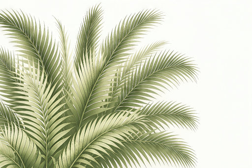 Papier peint tropical représentant de grandes feuilles de palmier vertes sur fond blanc, créant une ambiance fraîche et apaisante.