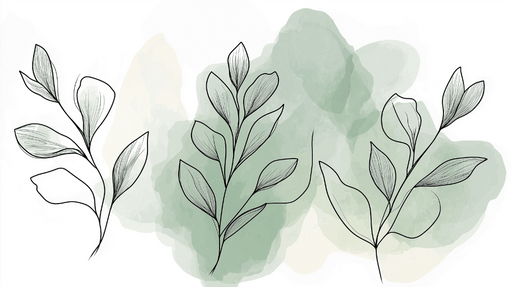 Papier peint feuillage vert Branches en dessin et fond vert pastel