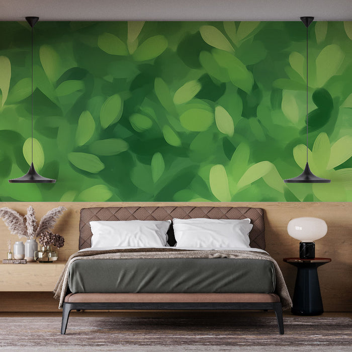 Papier peint feuillage vert | Comme une peinture aux nuances vertes