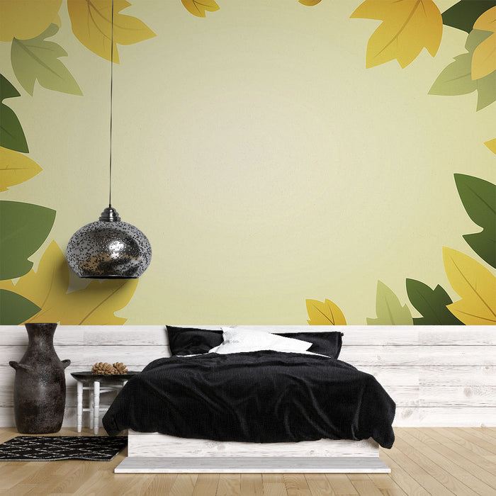 Papier peint feuillage vert | Contour de feuilles vert et jaune