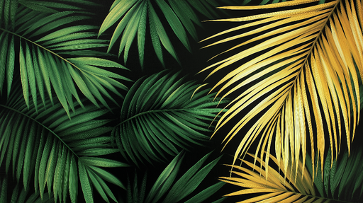 Papier peint feuillage vert Duo vert et or sur fond noir