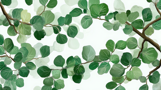 Papier peint feuillage vert Entre branches et petites feuilles rondes