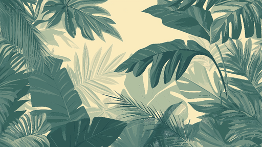 Papier peint feuillage vert et beige Tropiques monochrome
