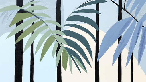 Papier peint feuillage vert et bleu Arbres et palmiers