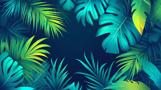 Papier peint feuillage vert et bleu Fond bleu et feuilles tropicales