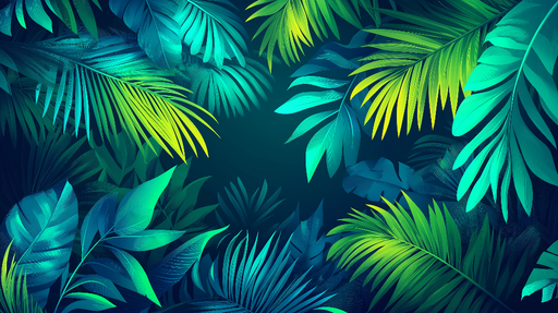 Papier peint feuillage vert et bleu Palmiers verts intense