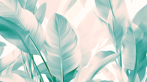 Papier peint feuillage vert et rose monochrome