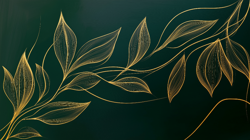 Papier peint feuillage vert Fond vert et feuilles dorées