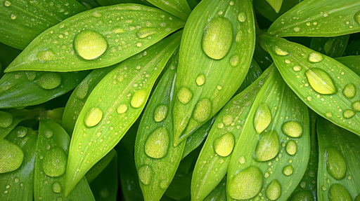 Papier peint feuillage vert Grandes feuilles et gouttes d'eau