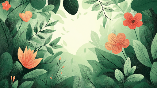 Papier peint feuillage vert Grandes fleurs rose corail