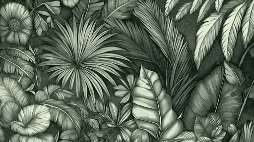 Papier peint feuillage vert Motif d'illustrations botaniques détaillées