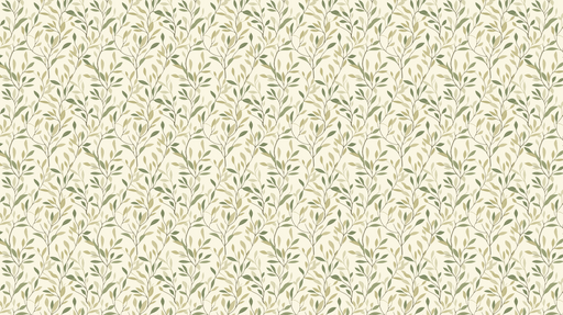 Papier peint feuillage vert Motif délicat de feuilles sur fond crème