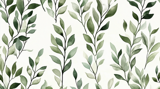 Papier peint feuillage vert Motifs et branchages sur fond blanc