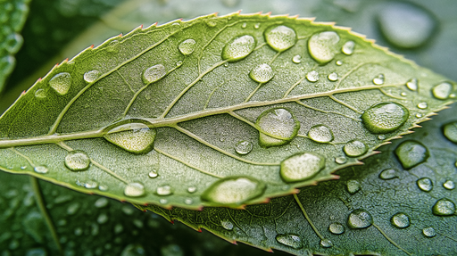 Papier peint feuillage vert Zoom et gouttes d'eau