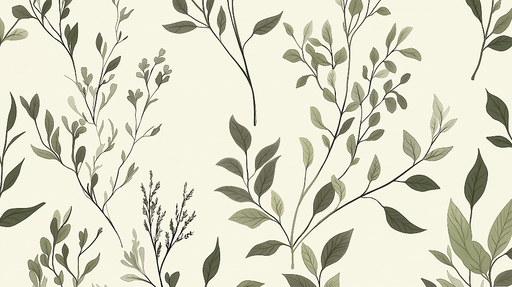 Papier peint feuillage zen Motifs de branches et de feuilles en nuances de vert