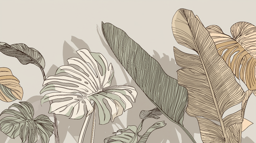 Papier peint feuillages stylisés Motifs délicats d'une variété de feuilles tropicales