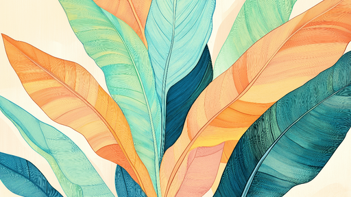 Papier peint feuille de bananier Feuilles colorées en aquarelle aux nuances vives