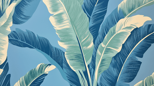 Papier peint feuille de bananier Feuilles de bananier stylisées sur fond bleu