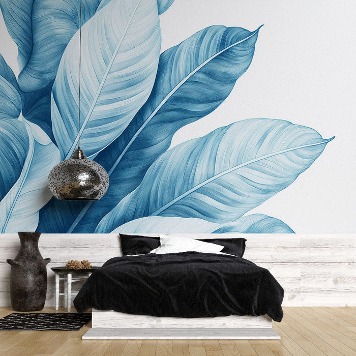 Papier peint feuille de bananier | Feuilles de monstera en dégradé de bleu