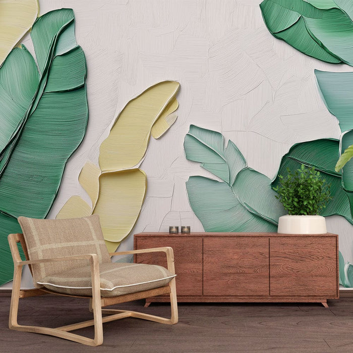 Papier peint feuille de bananier | Feuilles tropicales aux nuances douces