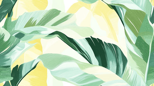 Papier peint feuille de bananier Feuilles vertes et jaunes en aquarelle