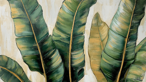 Papier peint feuille de bananier Feuilles vertes luxuriantes avec touches dorées