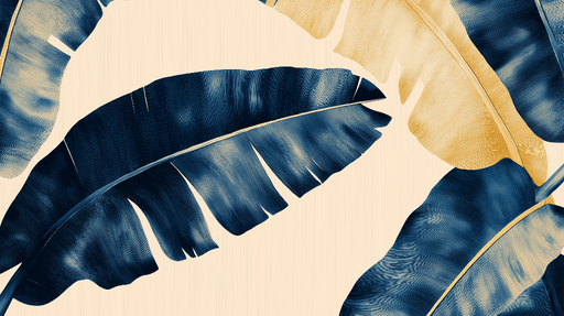 Papier peint feuille de bananier Grandes feuilles bleu foncé et or sur fond clair