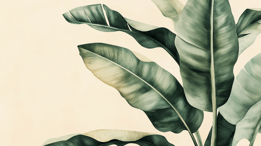 Papier peint feuille de bananier Grandes feuilles vertes sur fond doux