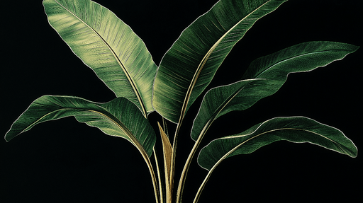 Papier peint feuille de bananier Grandes feuilles vertes sur fond noir