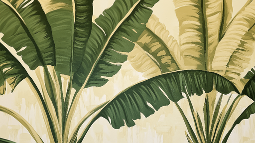 Papier peint feuille de bananier Grandeurs de feuilles vertes sur fond pastel