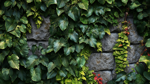 Papier peint feuille de bananier Mur végétal avec grandes feuilles vertes et pierres