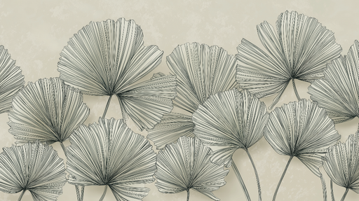 Papier peint feuille de ginkgo Élégants dessins de feuilles de ginkgo sur fond neutre