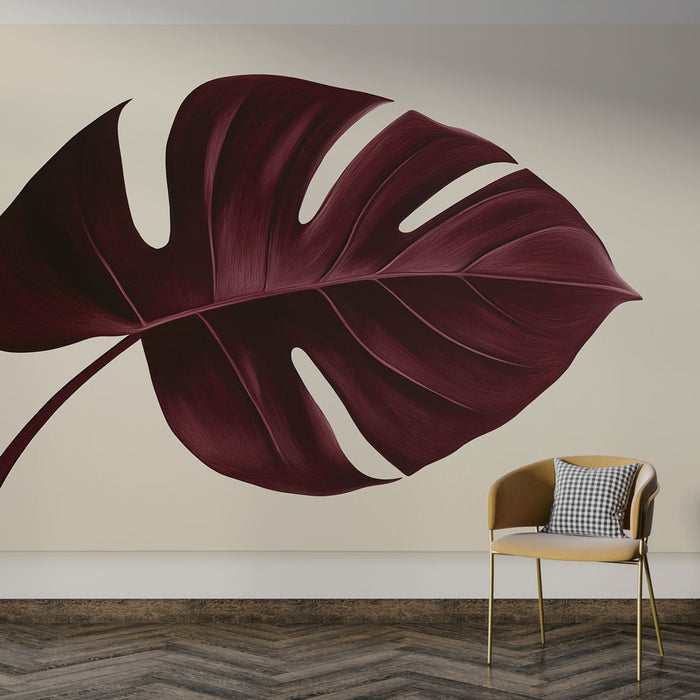 Papier peint feuille de monstera | Élégante feuille bordeaux sur fond clair
