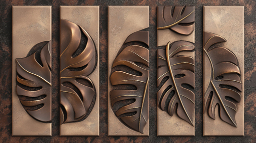 Papier peint feuille en relief Motifs en bronze sur fond texturé