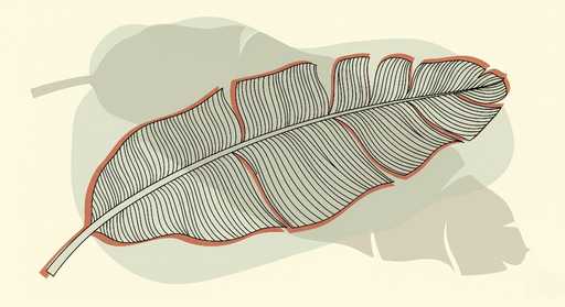 Papier peint feuille stylisée Feuille délicate avec lignes graphiques sur fond pastel