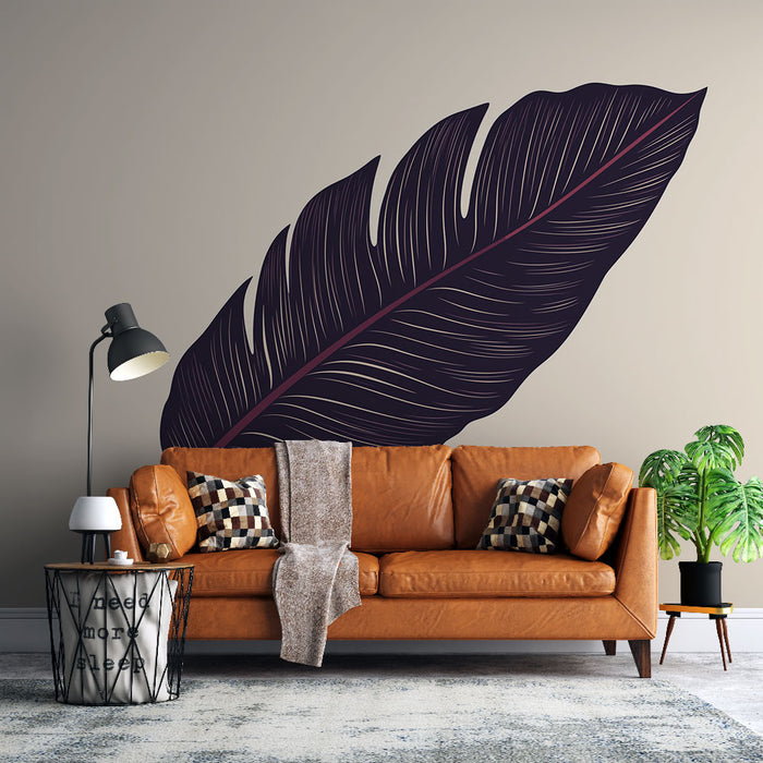 Papier peint feuille tropicale | Élégante feuille violette sur fond doux