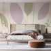Papier peint abstrait pastel avec motif de feuilles délicates pour chambre moderne