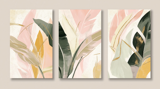 Papier peint feuilles abstraites Motifs de feuilles aux teintes douces et chaleureuses