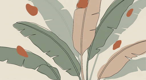 Papier peint feuilles abstraites Motifs de feuilles stylisées en teintes naturelles