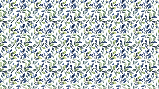 Papier peint feuilles aquarelle Motif délicat de feuillage en bleu et vert sur fond blanc