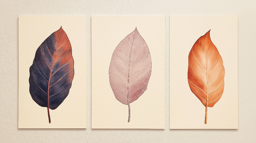 Papier peint feuilles artistiques Trio de feuilles aux teintes chaudes et apaisantes