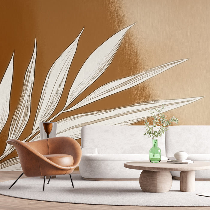Papier peint feuilles blanches | Feuilles délicates sur fond chaud