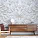 Papier peint blanc avec motif en relief de feuilles délicates pour salon élégant
