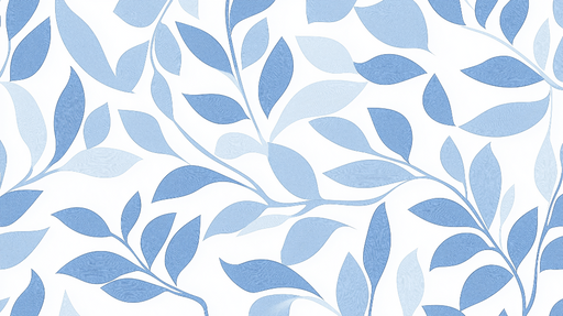 Papier peint feuilles bleues Douces silhouettes sur fond blanc
