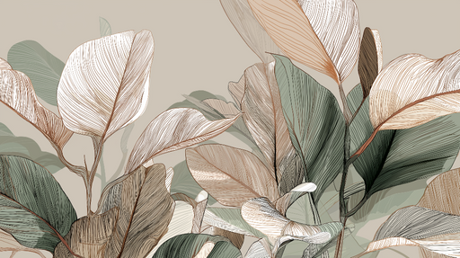 Papier peint feuilles botaniques Feuilles délicates aux teintes terreuses et lignes élégantes