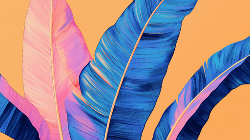 Papier peint feuilles colorées Feuilles tropicales vibrantes sur fond orange