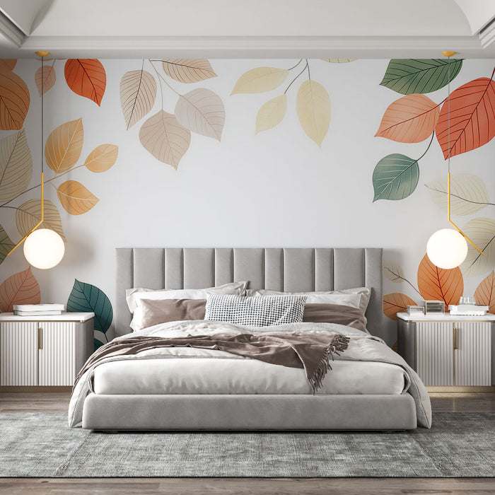Papier peint feuilles d'automne avec motif délicat de feuilles aux teintes chaudes pour chambre moderne